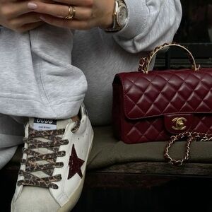Golden Goose White and Burgundy Star Sneakers